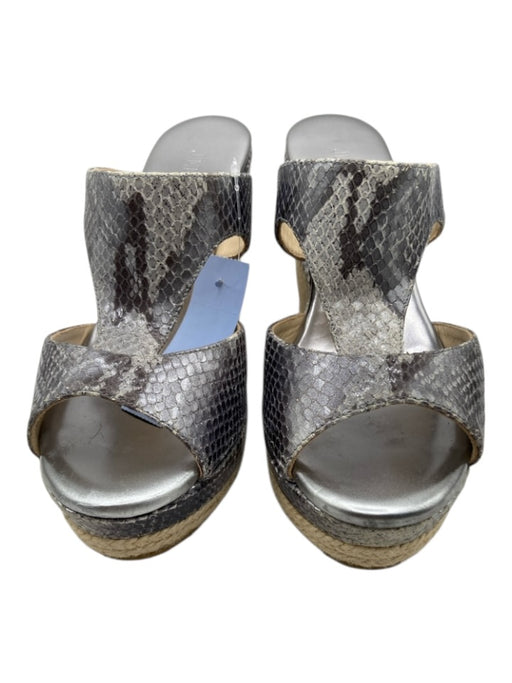 Jimmy Choo Shoe Size 38.5 gray, silver, beige Leather Upper Straw Wedges gray, silver, beige / 38.5