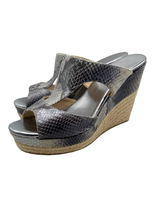 Jimmy Choo Shoe Size 38.5 gray, silver, beige Leather Upper Straw Wedges gray, silver, beige / 38.5