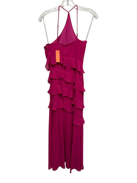 Lovers + Friends Size XS Dark Pink Polyester Spaghetti Strap Ruffles Gown Gown Dark Pink / XS