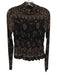 Rebecca Taylor Size S Black Nylon Long Sleeve Floral Mock Neck Pleats Top Black / S