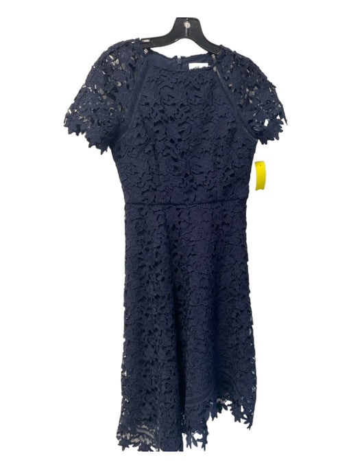 Eliza J Size 2 Navy Polyester Lace Overlay Round Neck Back Zip Dress Navy / 2