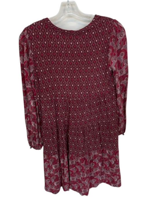 Maeve Size XS Red & Maroon Viscose V Neck Long Sleeve Key hole Flowy Dress Red & Maroon / XS