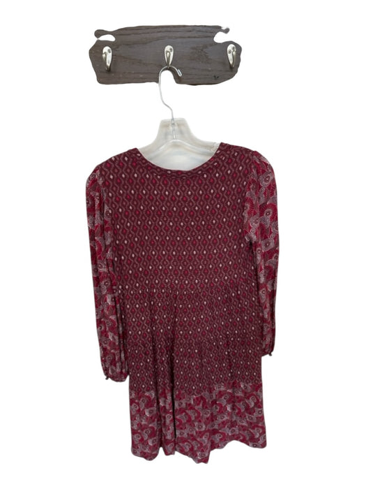 Maeve Size XS Red & Maroon Viscose V Neck Long Sleeve Key hole Flowy Dress Red & Maroon / XS