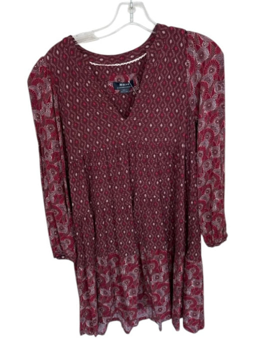 Maeve Size XS Red & Maroon Viscose V Neck Long Sleeve Key hole Flowy Dress Red & Maroon / XS
