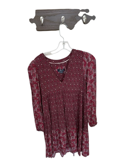 Maeve Size XS Red & Maroon Viscose V Neck Long Sleeve Key hole Flowy Dress Red & Maroon / XS