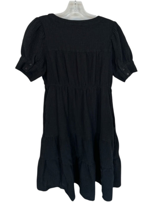 Madewell Size 2P Black Cotton Waffle Button Up Flowy Cuff Sleeve Dress Black / 2P