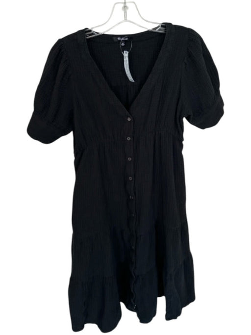 Madewell Size 2P Black Cotton Waffle Button Up Flowy Cuff Sleeve Dress Black / 2P