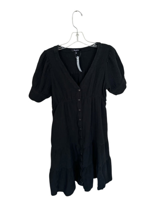 Madewell Size 2P Black Cotton Waffle Button Up Flowy Cuff Sleeve Dress Black / 2P