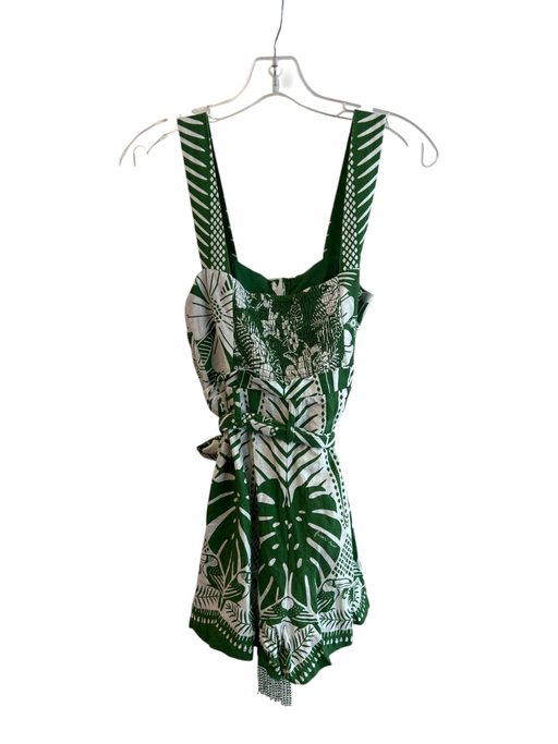 Farm Rio Size XS Green & White Viscose Square Neck Sleeveless 3/4 Button Romper Green & White / XS