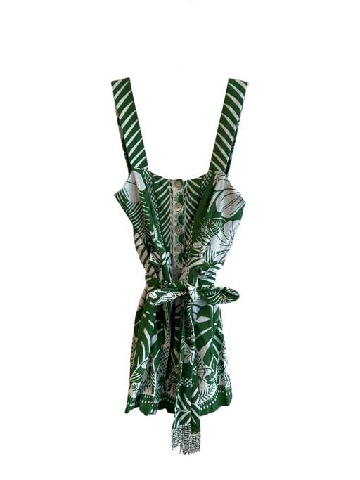 Farm Rio Size XS Green & White Viscose Square Neck Sleeveless 3/4 Button Romper Green & White / XS