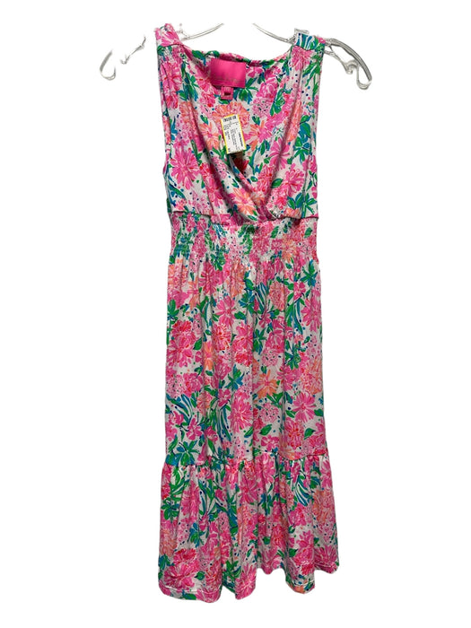 Lilly Pulitzer Size XS Multi Rayon Stretch Midi Floral Elastic Waist Dress Multi / XS