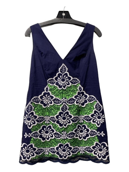 Lilly Pulitzer Size 8 Navy, white & green Cotton Sleeveless V Neck Floral Dress Navy, white & green / 8