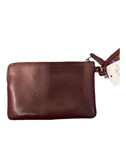 Coach Maroon Leather Logo Zip Close Inside Pocket Handle Wallets Maroon