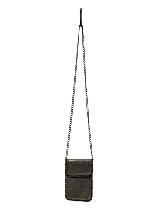 No Brand Pewter Faux Leather Crossbody Chainlink Gunmetal Hardware Stitching Bag Pewter / XS