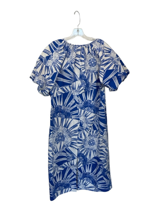 Marie Oliver Size S Blue & White Cotton Short Balloon Sleeve Flowers Maxi Dress Blue & White / S
