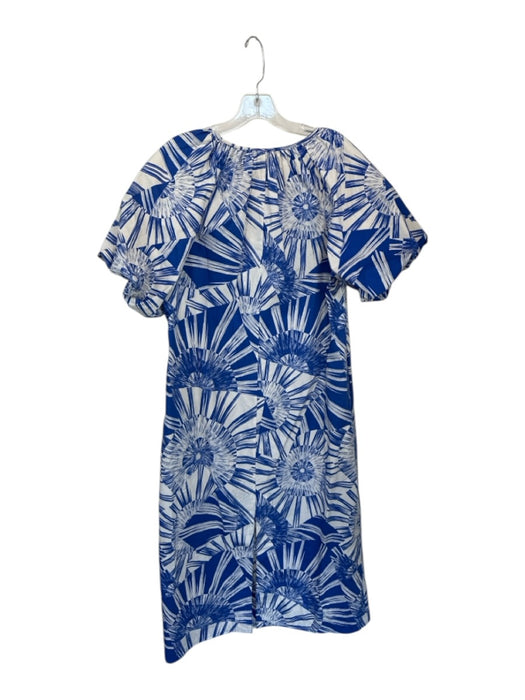 Marie Oliver Size S Blue & White Cotton Short Balloon Sleeve Flowers Maxi Dress Blue & White / S