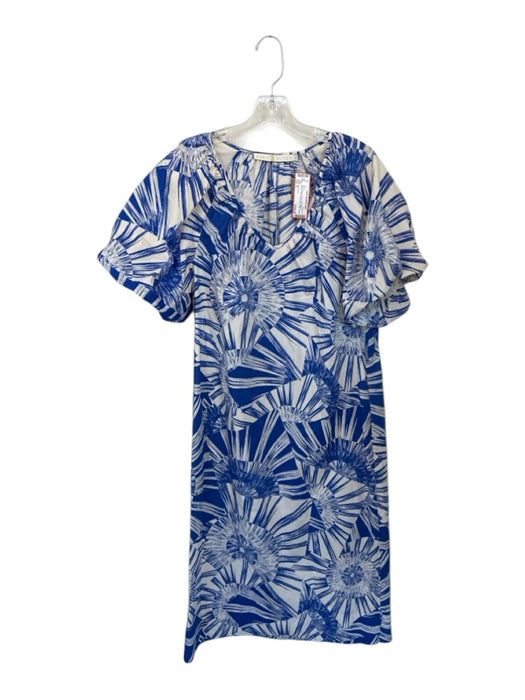 Marie Oliver Size S Blue & White Cotton Short Balloon Sleeve Flowers Maxi Dress Blue & White / S