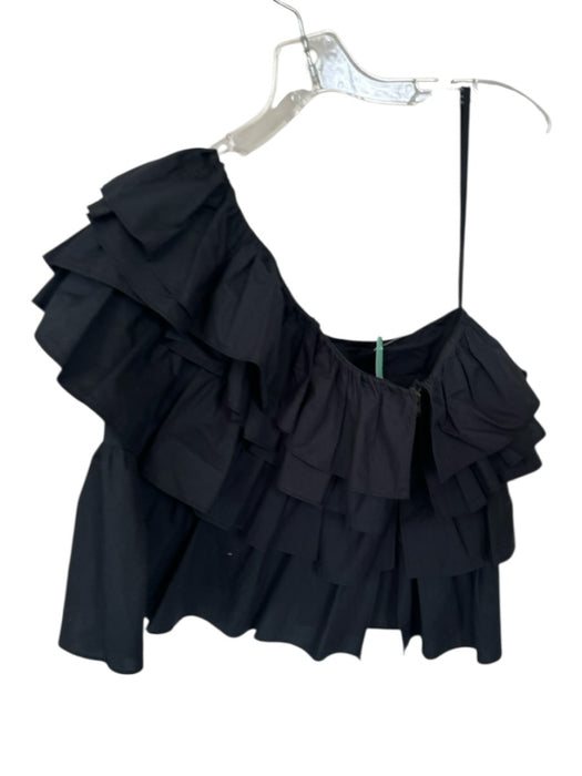 Ulla Johnson Size 6 Black Cotton One Shoulder Ruffle Side Zip Top Black / 6
