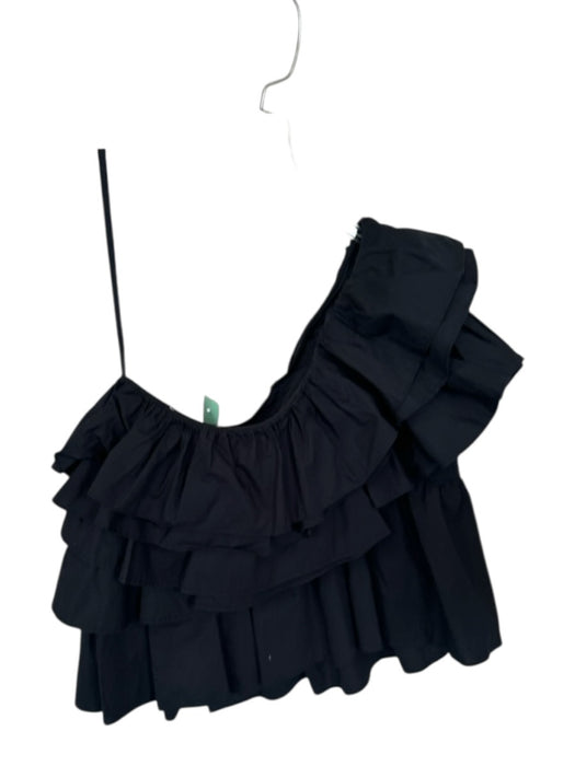 Ulla Johnson Size 6 Black Cotton One Shoulder Ruffle Side Zip Top Black / 6