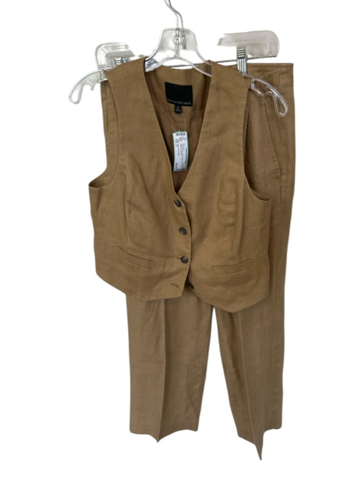 Banana Republic Size 6 Camel Linen Vest V Neck Faux Pocket Wide Leg Pant Set Camel / 6
