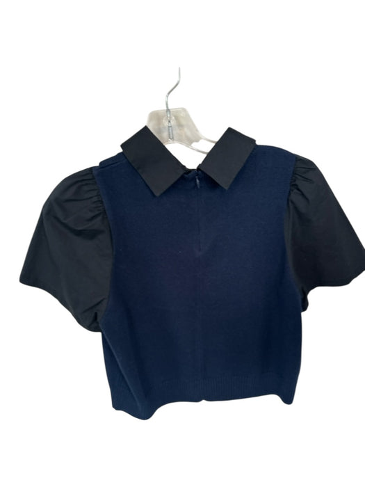 Staud Size M Navy & Black Cotton Blend Collar Zipper Sweater Top Navy & Black / M