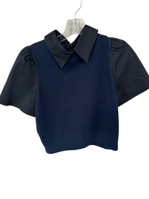 Staud Size M Navy & Black Cotton Blend Collar Zipper Sweater Top Navy & Black / M
