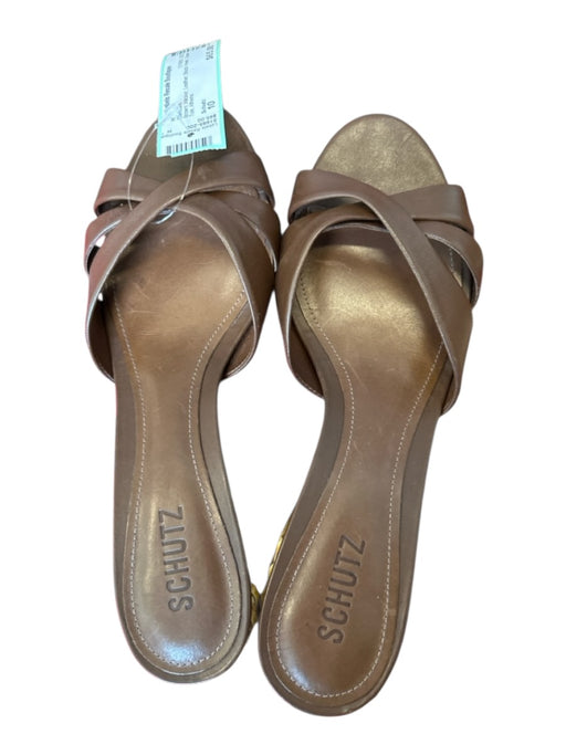 Schutz Shoe Size 10 Brown Wicker Leather Block Heel Open Toe Sandals Brown / 10