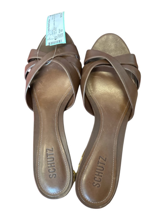 Schutz Shoe Size 10 Brown Wicker Leather Block Heel Open Toe Sandals Brown / 10