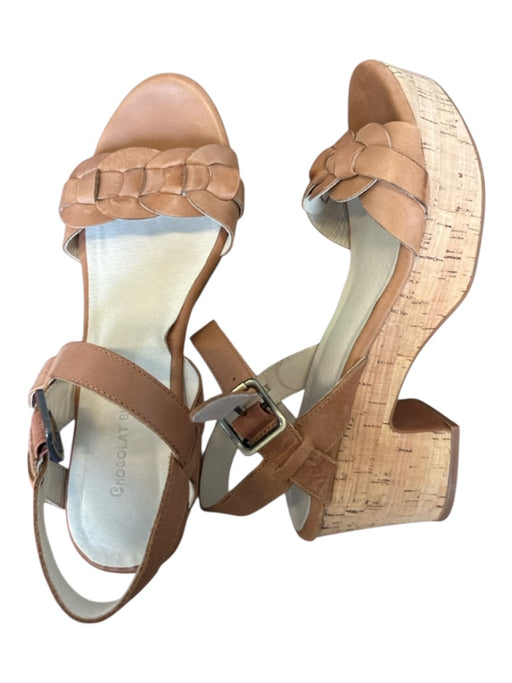 Chocolat Blu Shoe Size 10 Brown Leather Cork Braided Open Toe Sandals Brown / 10
