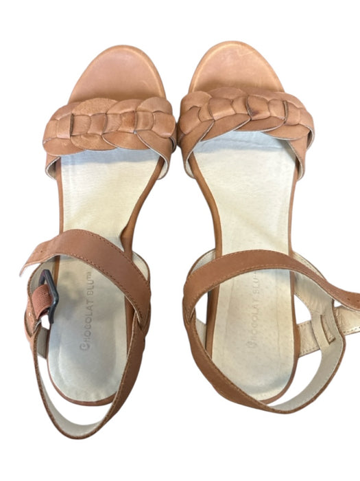 Chocolat Blu Shoe Size 10 Brown Leather Cork Braided Open Toe Sandals Brown / 10