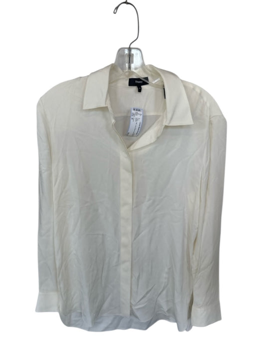 Theory Size M Cream Silk Long Sleeve Button Down Top Cream / M