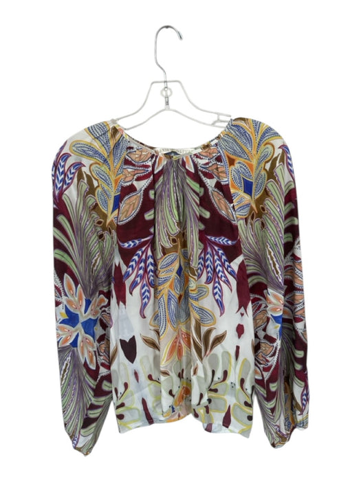 Marie Oliver Size S Maroon & Multi Viscose Long Balloon Sleeve Botanical Top Maroon & Multi / S