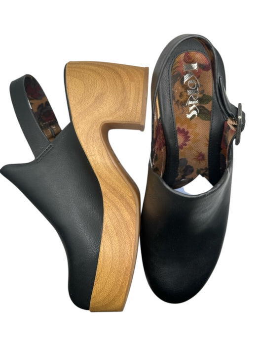 Korks Shoe Size 10 Black & Brown Vegan Leather Platform Faux wood Clogs Black & Brown / 10