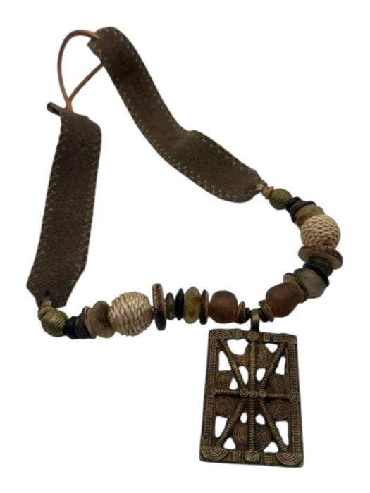 Twine & Twig Brown & Tan Glass Beads Suede Pendant Necklace Brown & Tan