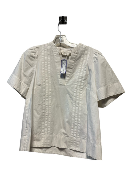 Anthropologie Size 8 White Cotton Pleated short sleeve Top White / 8