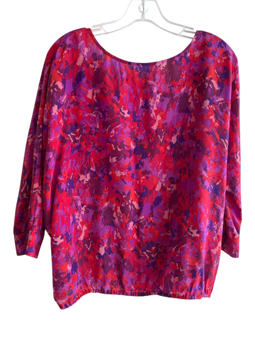 Jose Size M Pink Multi 100% Silk Long Sleeve Abstract Print V Back Top Pink Multi / M