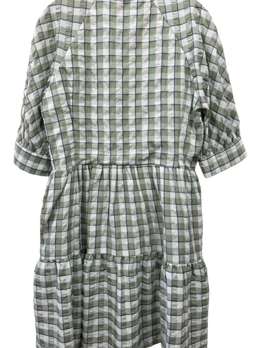 English Factory Size L Green & White Polyester Blend Textured check Collar Dress Green & White / L
