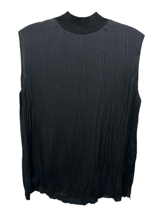 Vince Size S Black Polyester Pleated Mock Neck Split Hem Sleeveless Top Black / S