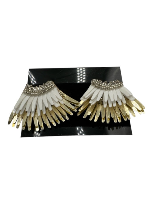 Mignonne Gavigan White & Gold Plastic Beaded Wing Post Back Earrings White & Gold
