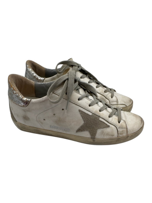 Golden Goose Shoe Size 39 White, Gray, Silver Leather Metallic Low Top Sneakers White, Gray, Silver / 39