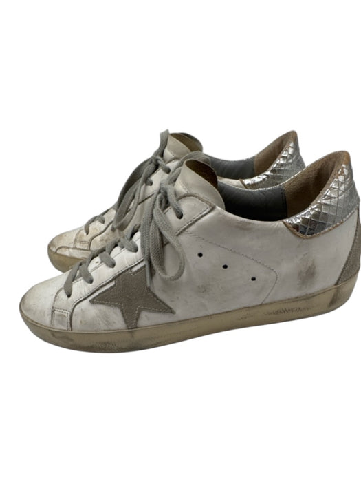 Golden Goose Shoe Size 39 White, Gray, Silver Leather Metallic Low Top Sneakers White, Gray, Silver / 39