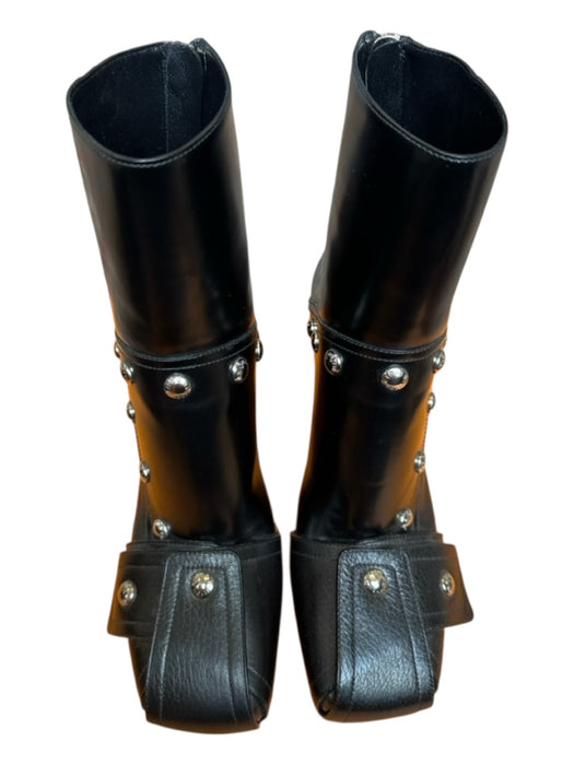 Louis Vuitton Shoe Size 39 Black & Silver Leather Block Heel Studded SHW Boots Black & Silver / 39