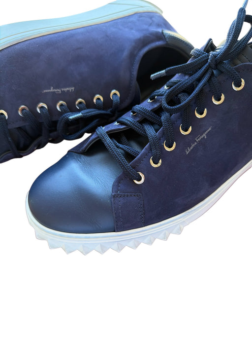 Salvatore Ferragamo Shoe Size 13 Navy & White Suede Lace Up Athletic Sneakers Navy & White / 13