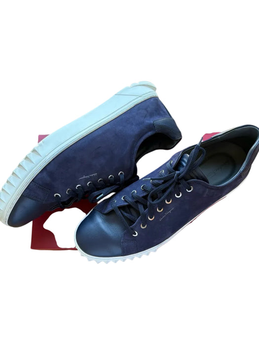 Salvatore Ferragamo Shoe Size 13 Navy & White Suede Lace Up Athletic Sneakers Navy & White / 13