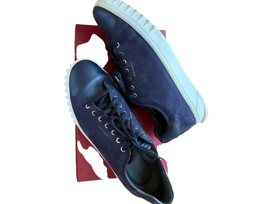 Salvatore Ferragamo Shoe Size 13 Navy & White Suede Lace Up Athletic Sneakers Navy & White / 13