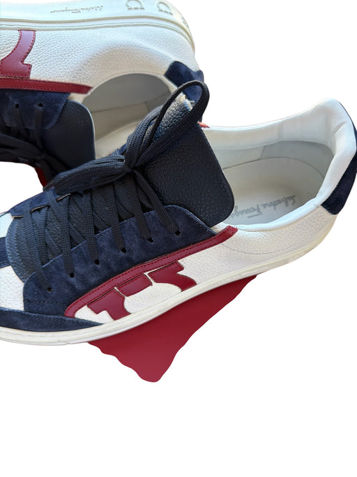 Salvatore Ferragamo Shoe Size 13 White, Red & Blue Leather Lace Up Sneakers White, Red & Blue / 13