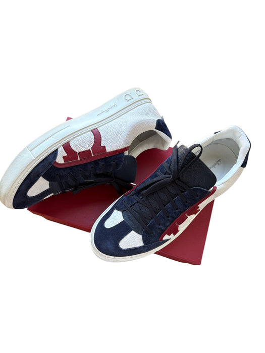 Salvatore Ferragamo Shoe Size 13 White, Red & Blue Leather Lace Up Sneakers White, Red & Blue / 13