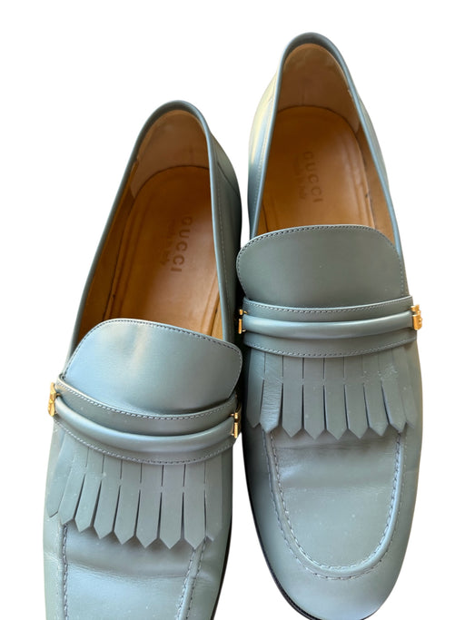 Gucci Shoe Size 13 Slate Gray Leather Fringe Gold Hardware Men's Loafers Slate Gray / 13