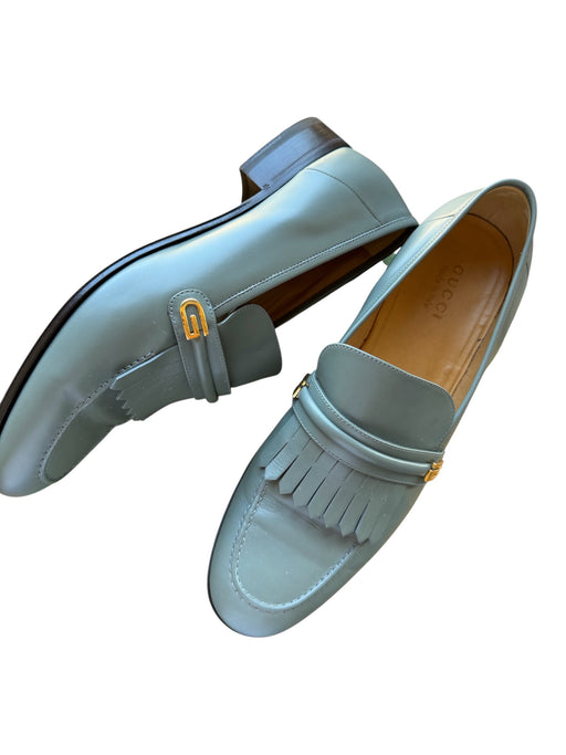 Gucci Shoe Size 13 Slate Gray Leather Fringe Gold Hardware Men's Loafers Slate Gray / 13