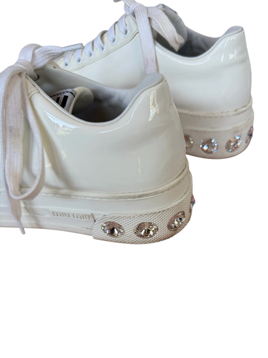 Miu Miu Shoe Size 9B White & Silver Patent Leather Platform Rhinestone Sneakers White & Silver / 9B